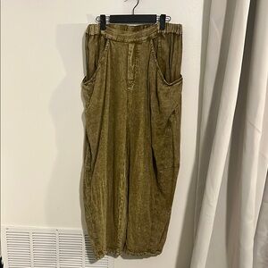 Free People Olive Green Women's High Waisted Barrel Pants
